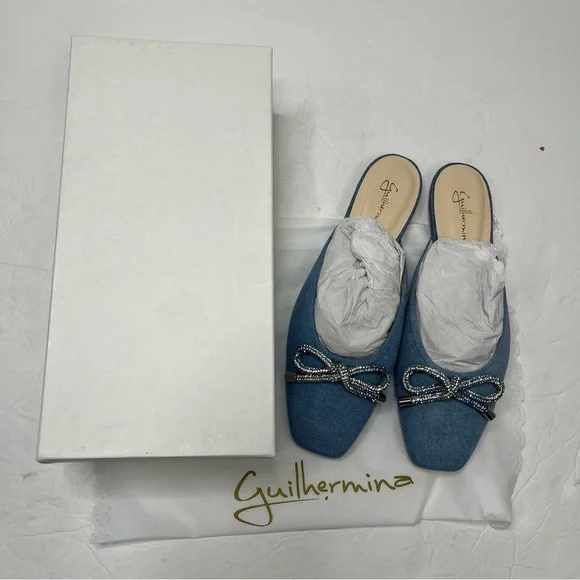 Anthropologie Guillermina Blue Denim Bow Flats NIB - Picture 3 of 7